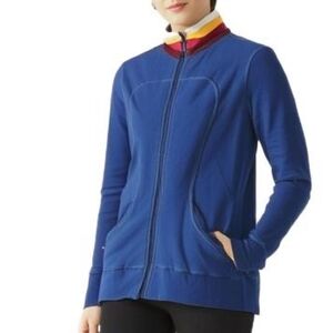 Lululemon Jacket Vintage Rare Track Blue Striped Collar Full Zip Women's size 10